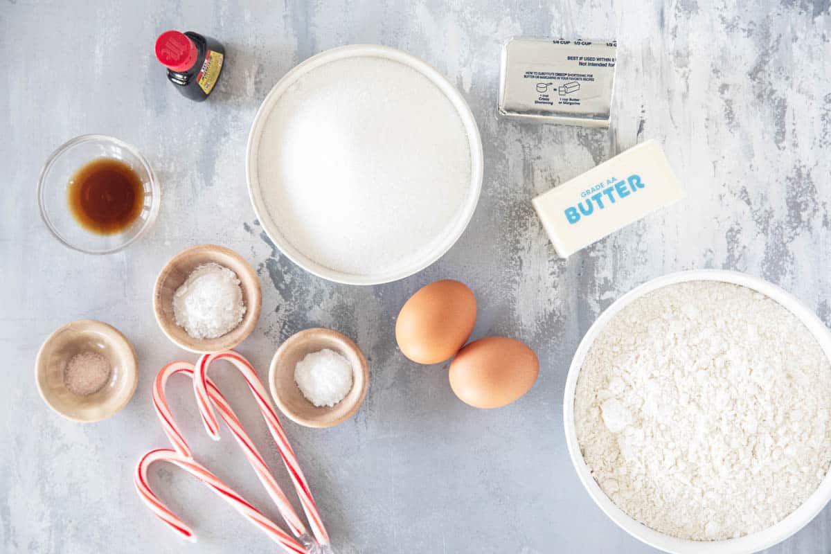 Ingredients for Peppermint Snickerdoodles.