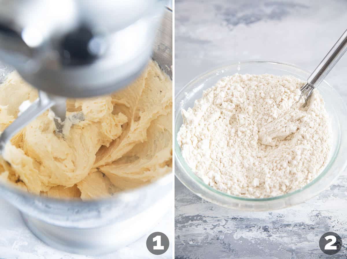 Mixing ingredients for peppermint snickerdoodles.