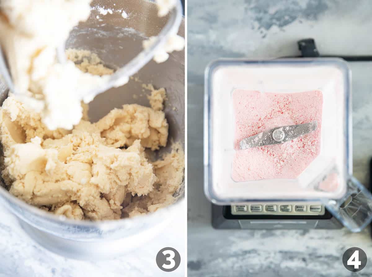 Making dough and crushed candy canes for peppermint snickerdoodles.