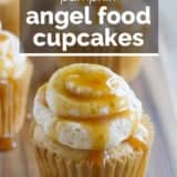 Pumpkin Angel Food Cupcakes with text overlay.