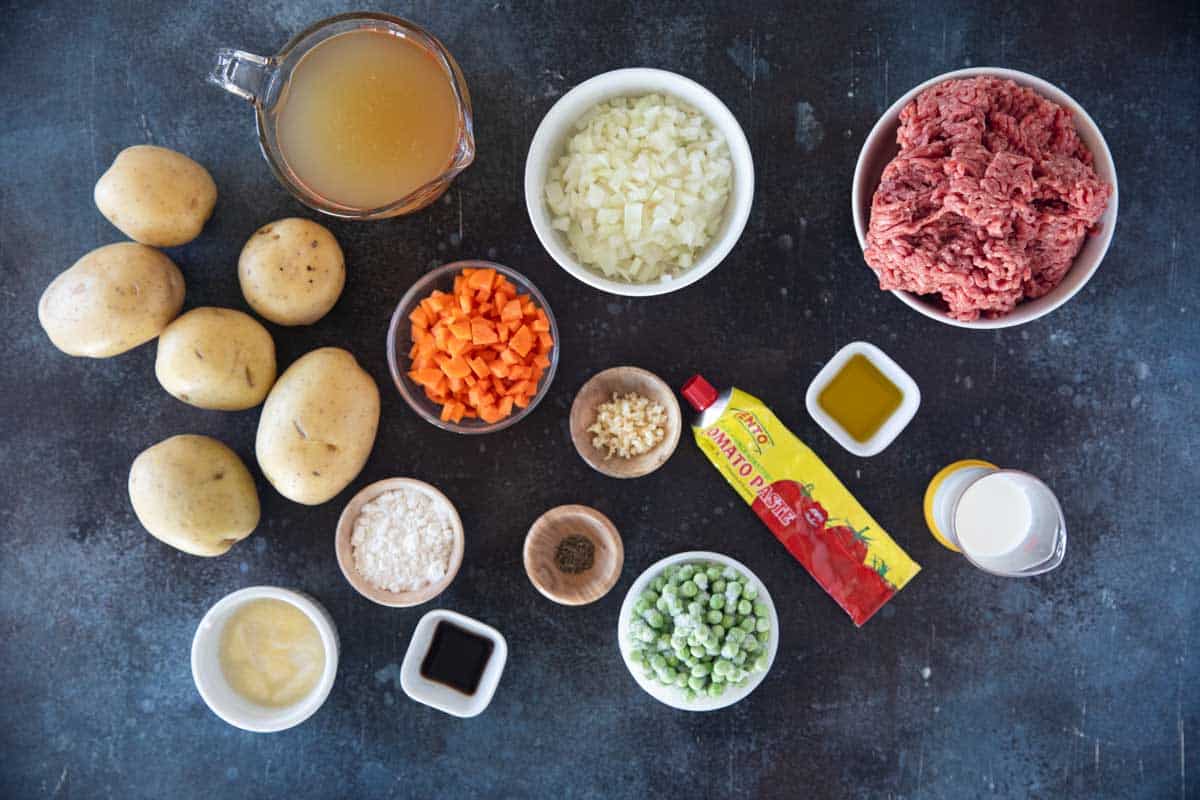 Ingredients for Shepherd's Pie.