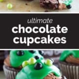 Ultimate Chocolate Cupcakes collage with text bar in the middle.