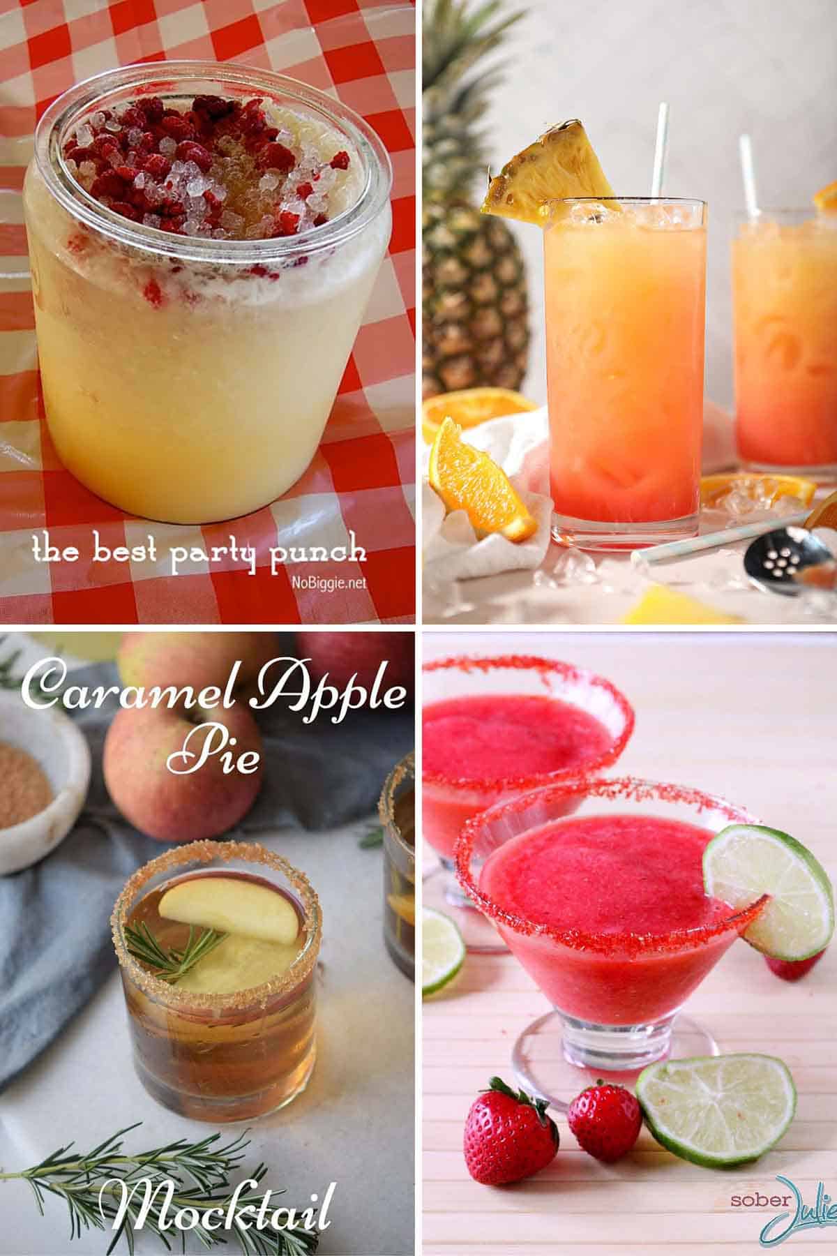 Collage with different non-alcoholic drinks.