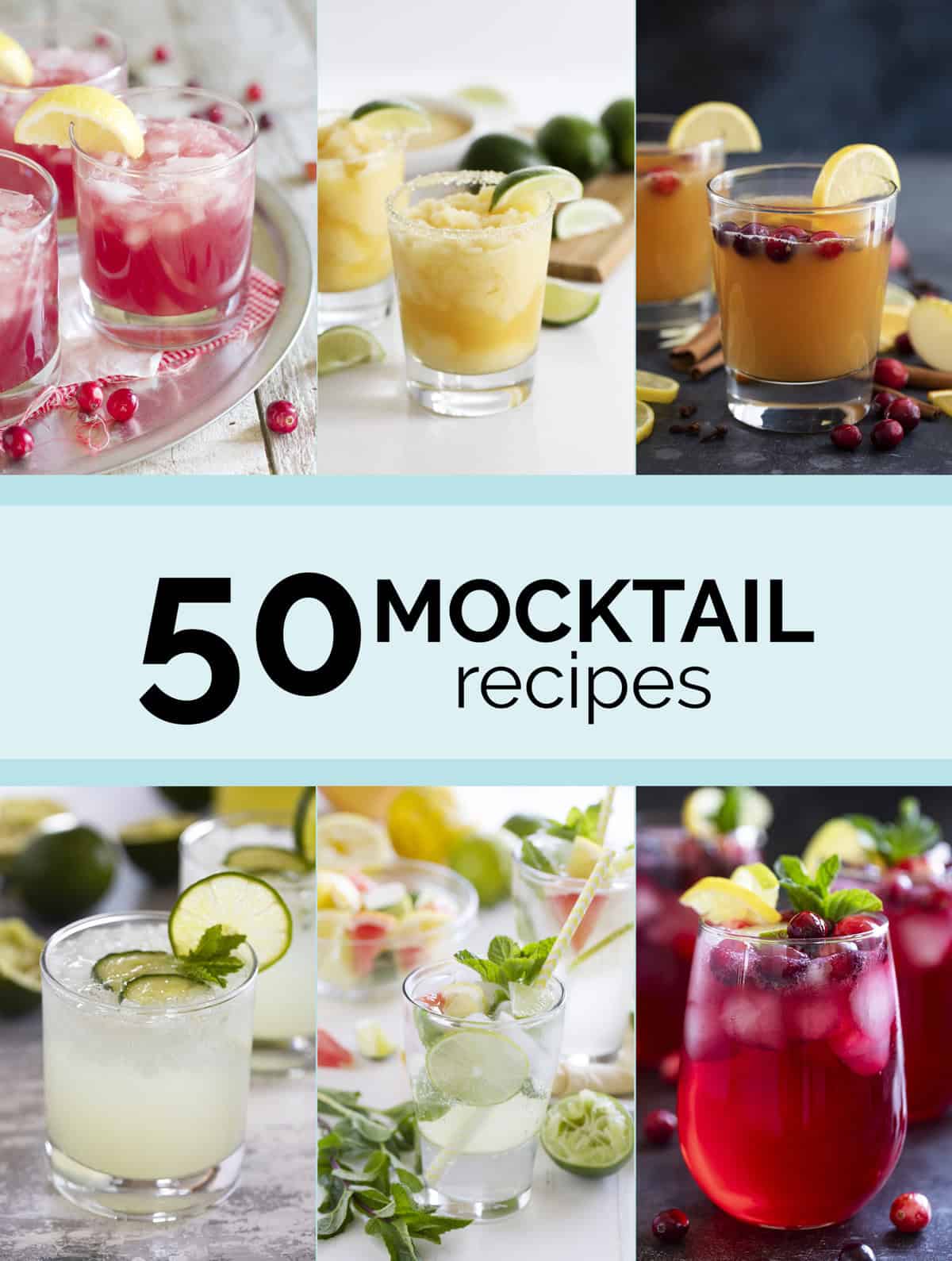 Collage with 6 mocktails and text bar.