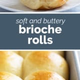 Brioche Rolls collage with text bar in the middle.