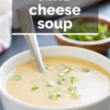 Cheddar Cheese Soup with text overlay.