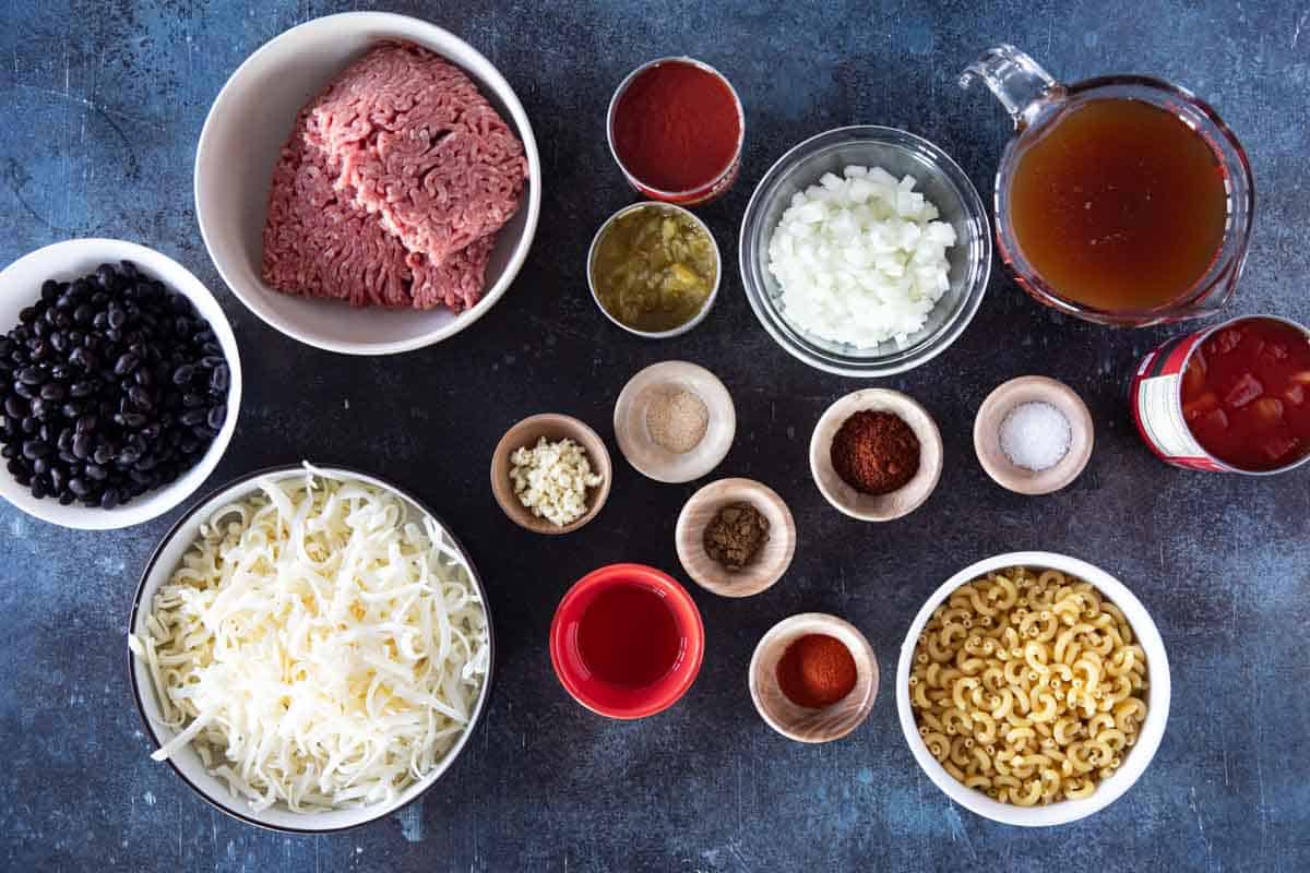 Ingredients for Chili Mac.