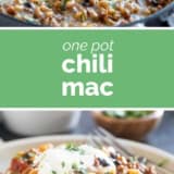 Chili Mac collage with text bar in the middle.