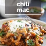 Chili Mac with text overlay.