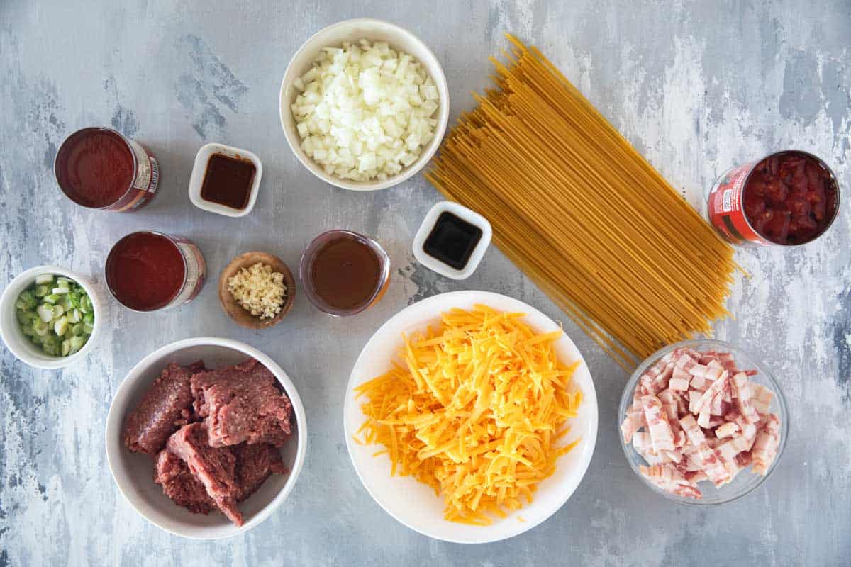 Ingredients for Cowboy Spaghetti.