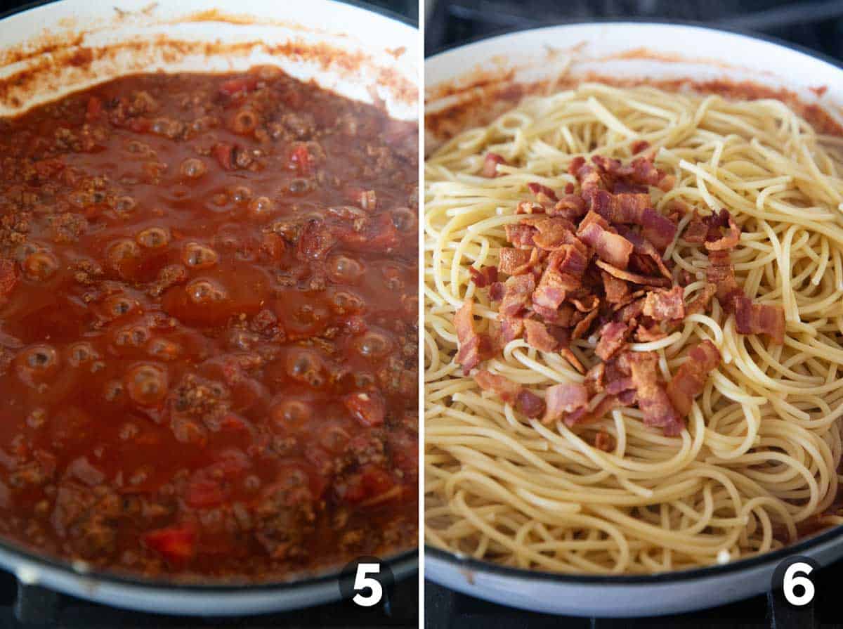 Making sauce and mixing ingredients for Cowboy Spaghetti.