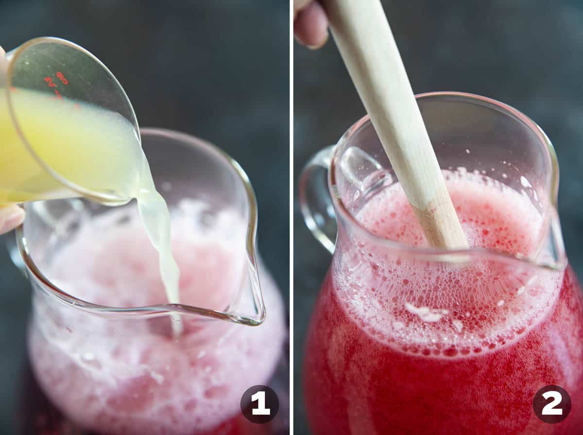 Mixing ingredients together for Cranberry Spritzer.