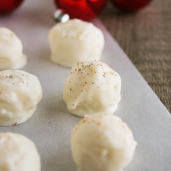 Eggnog Truffles sprinkled with nutmeg.