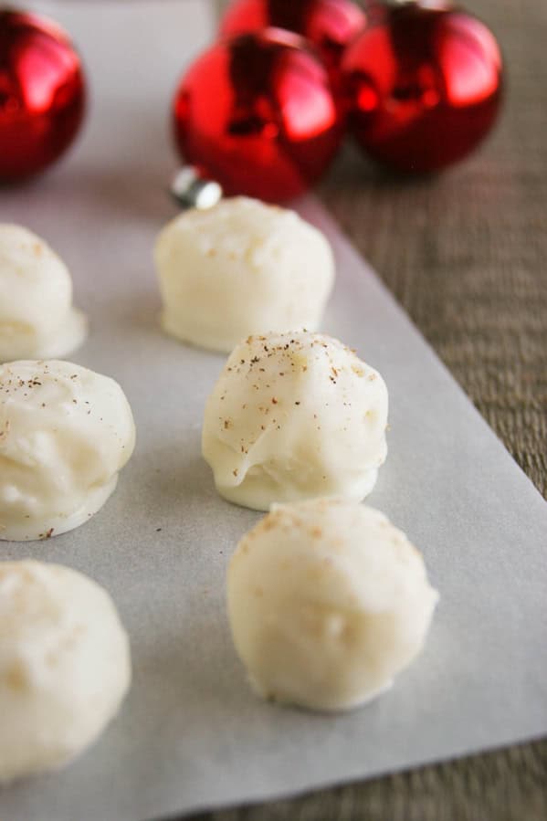 Eggnog Truffles sprinkled with nutmeg.