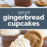 Gingerbread cupcakes collage with text bar in the middle.