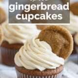 Gingerbread cupcakes with text overlay.