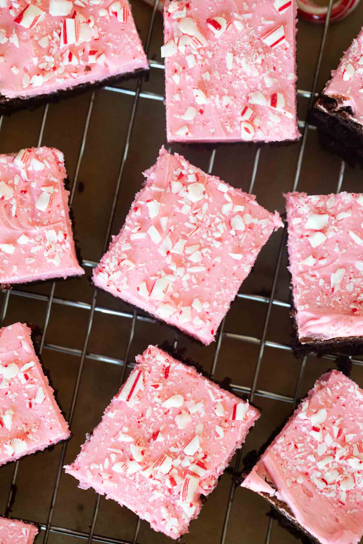 Peppermint Brownies on a cooling rack.