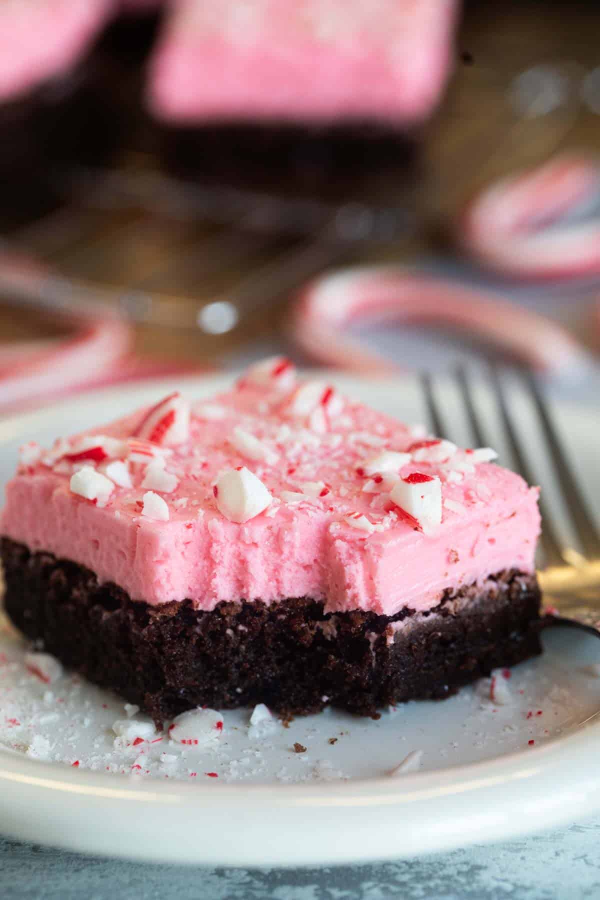 Peppermint Brownie with a bite taken from it.