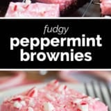 Peppermint Brownies collage with text bar in the middle.