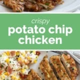 Potato Chip Chicken collage with text bar in the middle.