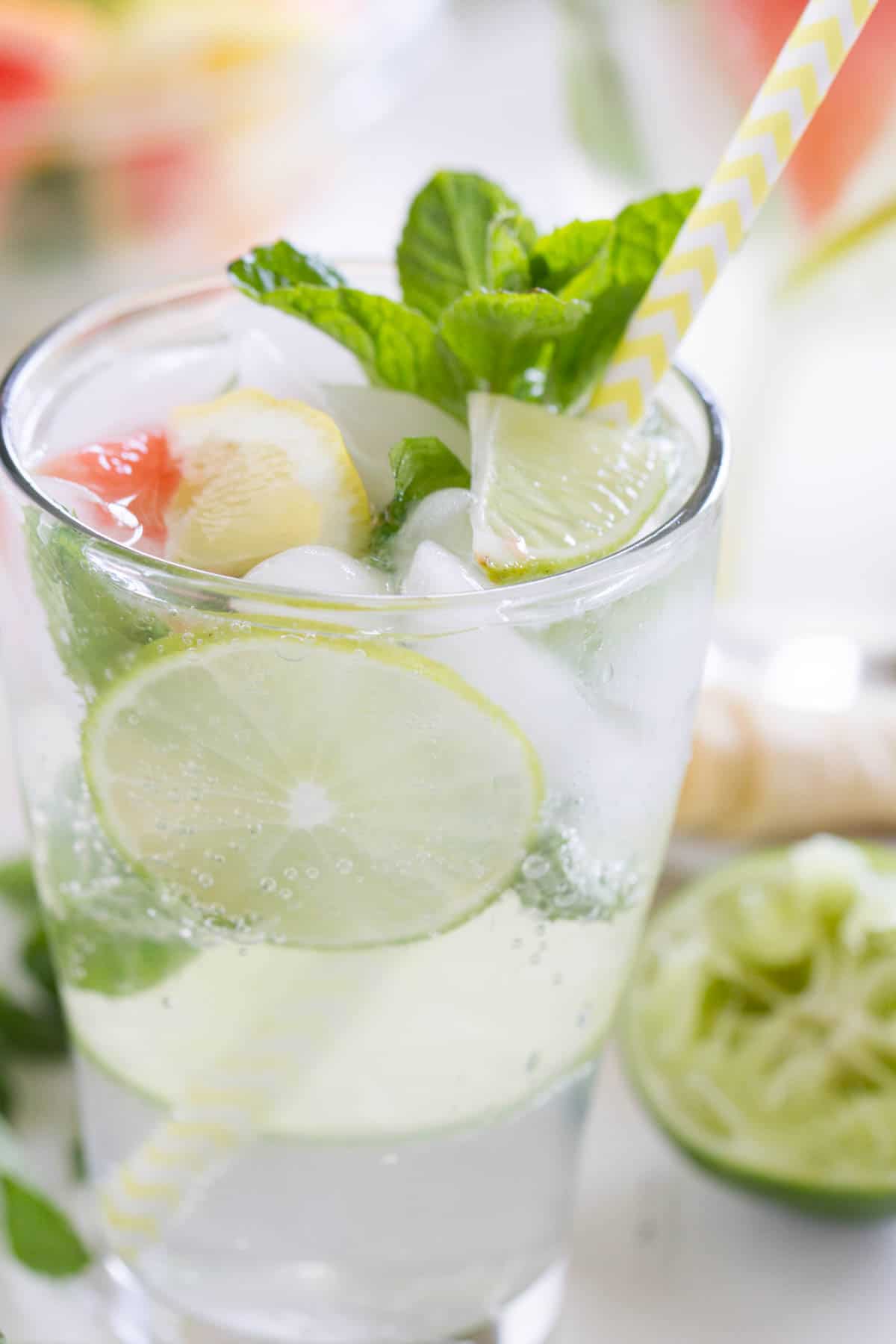 Virgin Mojito topped with fresh citrus.