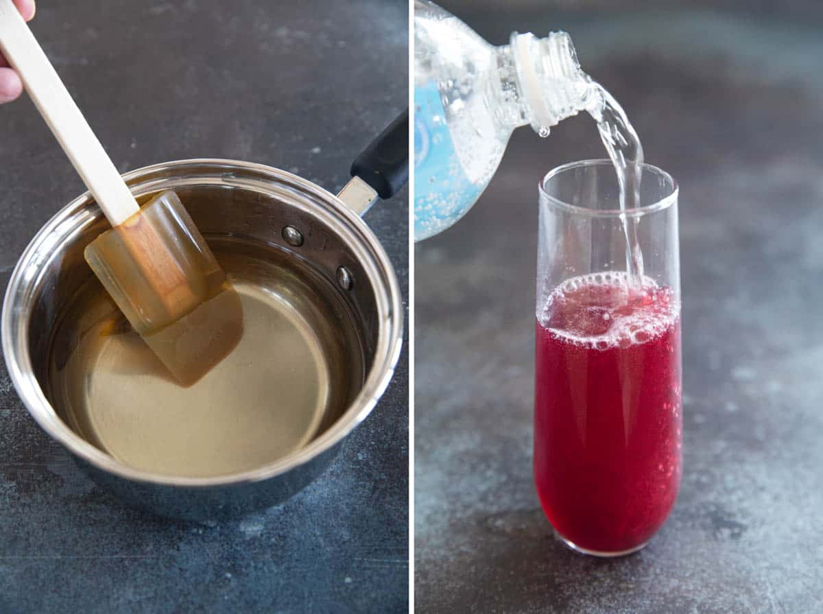 Steps to make Virgin Pomegranate and Cranberry Bellini.