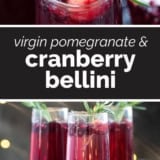 Virgin Pomegranate and Cranberry Bellini collage with text bar in the middle.