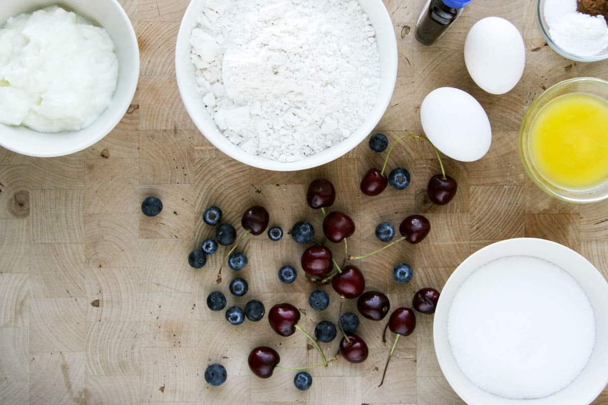 Ingredients for Blueberry Cherry Baked Donuts