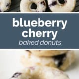 Blueberry Cherry Baked Donuts collage with text bar in the middle.