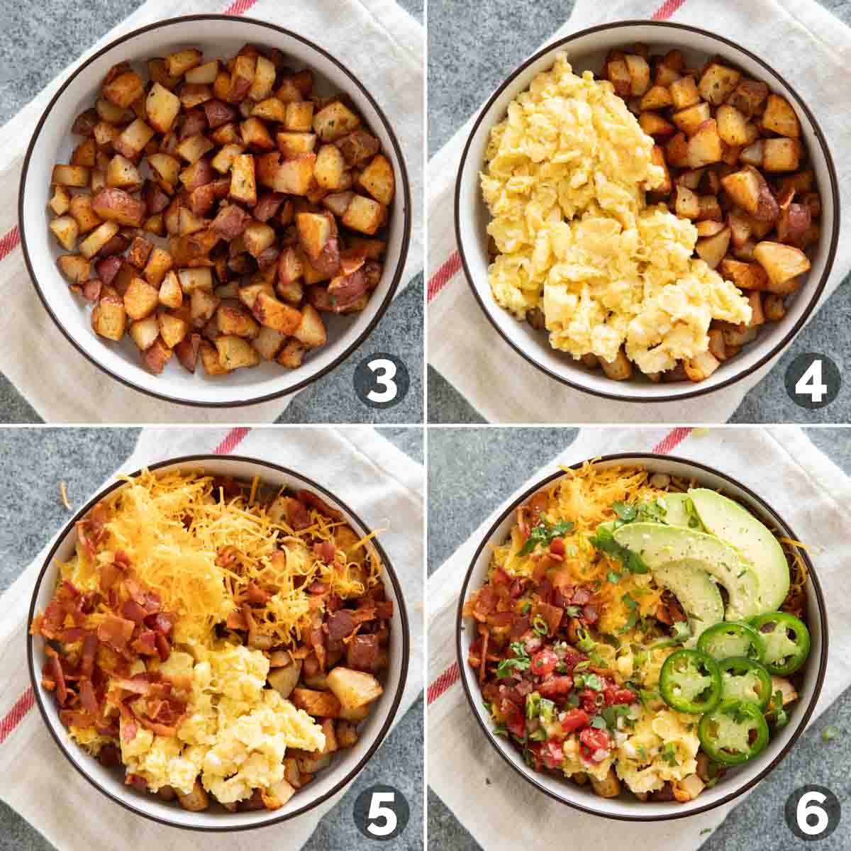 Showing how to layer a breakfast bowl.