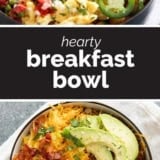 Breakfast Bowl collage with text bar in the middle.