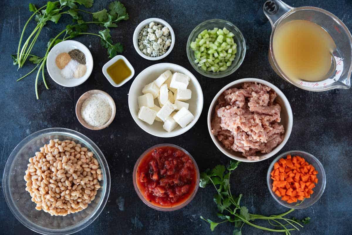 Ingredients for Buffalo Chicken Chili.