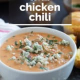 Buffalo Chicken Chili with text overlay.