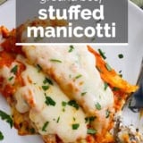 Ground Beef Stuffed Manicotti with text overlay.