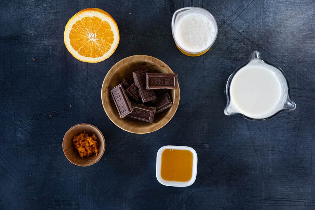 Ingredients to make Orange Hot Chocolate.