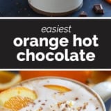 Orange Hot Chocolate collage with text bar in the middle.