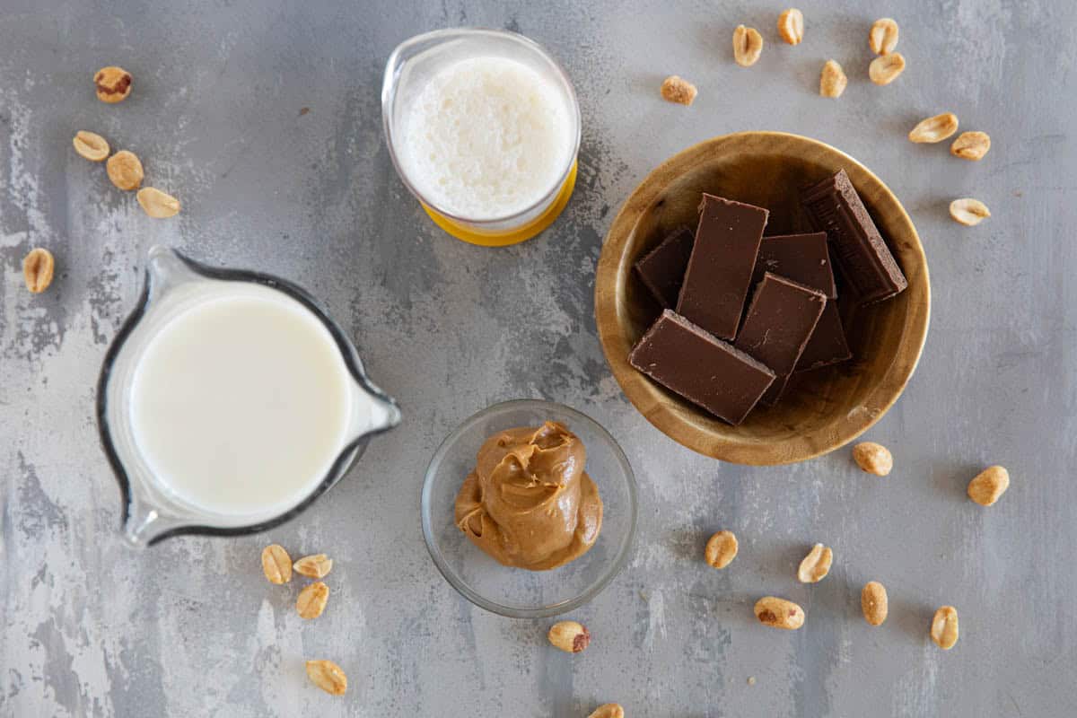 Ingredients to make Peanut Butter Hot Chocolate.