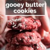 Red Velvet Gooey Butter Cookies with text overlay.