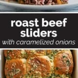 Roast Beef Sliders collage with text bar in the middle.