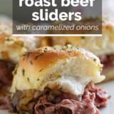 Roast Beef Sliders with text overlay.