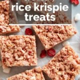 Strawberry Rice Krispie Treats with text overlay.