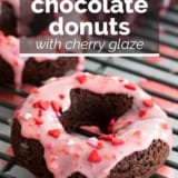 Baked Chocolate Donuts with Cherry Glaze with text overlay.