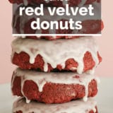 Baked Red Velvet Donuts with text overlay.