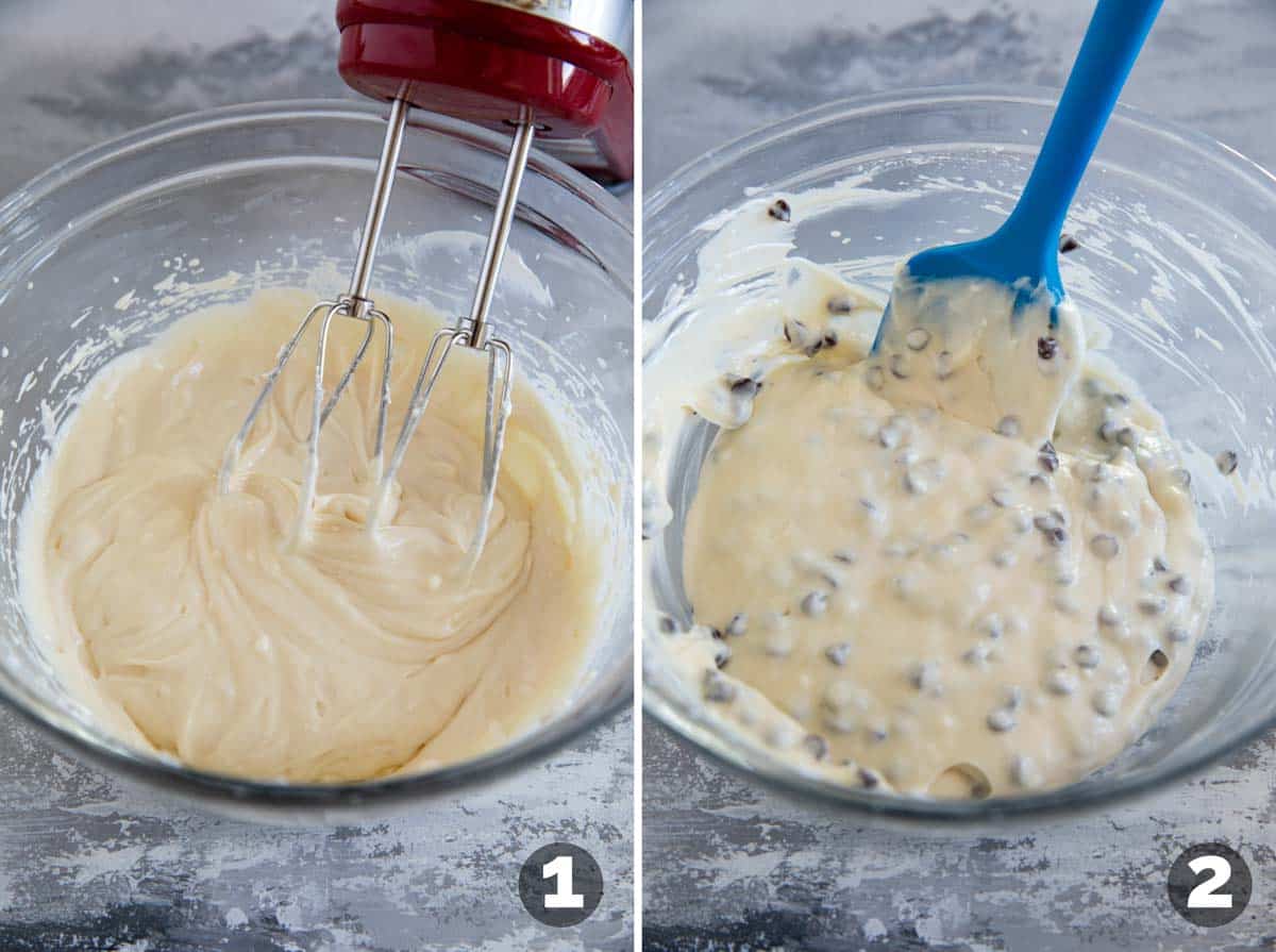 Making the filling for Black Bottom Cupcakes.