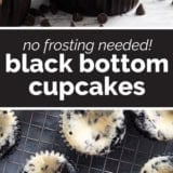 Black Bottom Cupcakes collage with text bar in the middle.