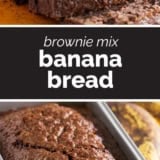 Brownie Mix Banana Bread collage with text bar in the middle.