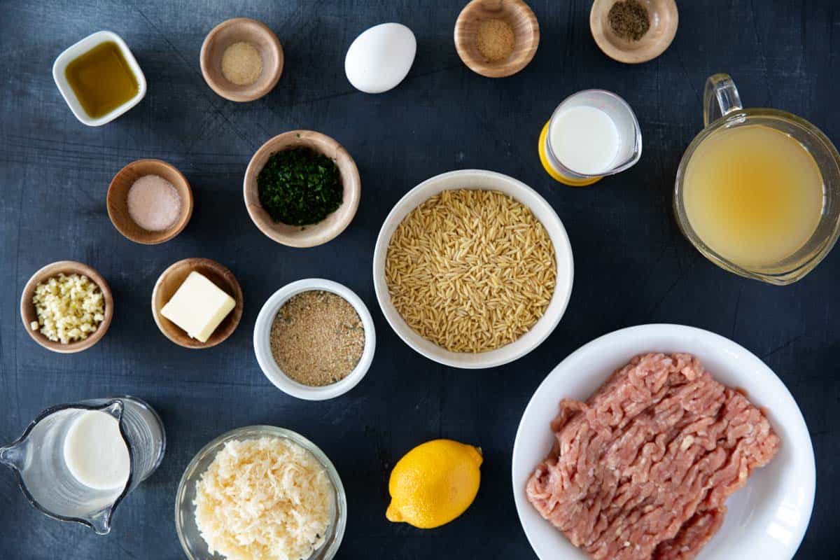 Ingredients to make Chicken Meatballs with Creamy Lemon Orzo.