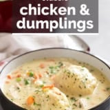 Chicken and Dumplings with text overlay.