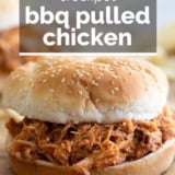 Crockpot BBQ Pulled Chicken with text overlay.