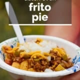 Dutch Oven Frito Pie with text overlay.